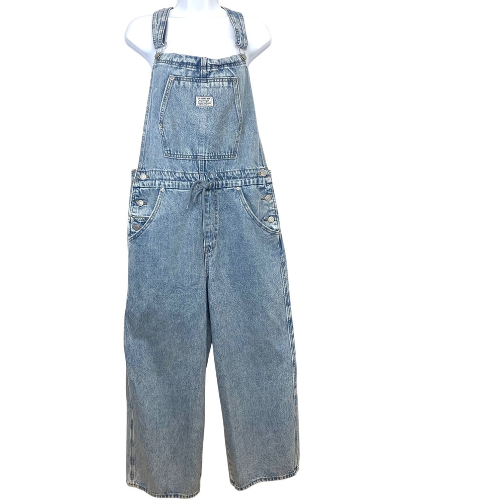 Levis Two Horse Brand Wide Leg Denim Bib Overalls Light Wash Women Large Cotton